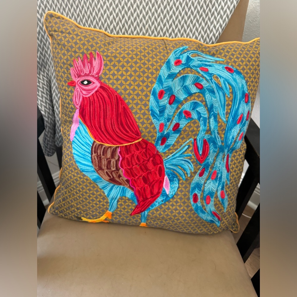 Karma Multicolor Rooster Accent Pillow